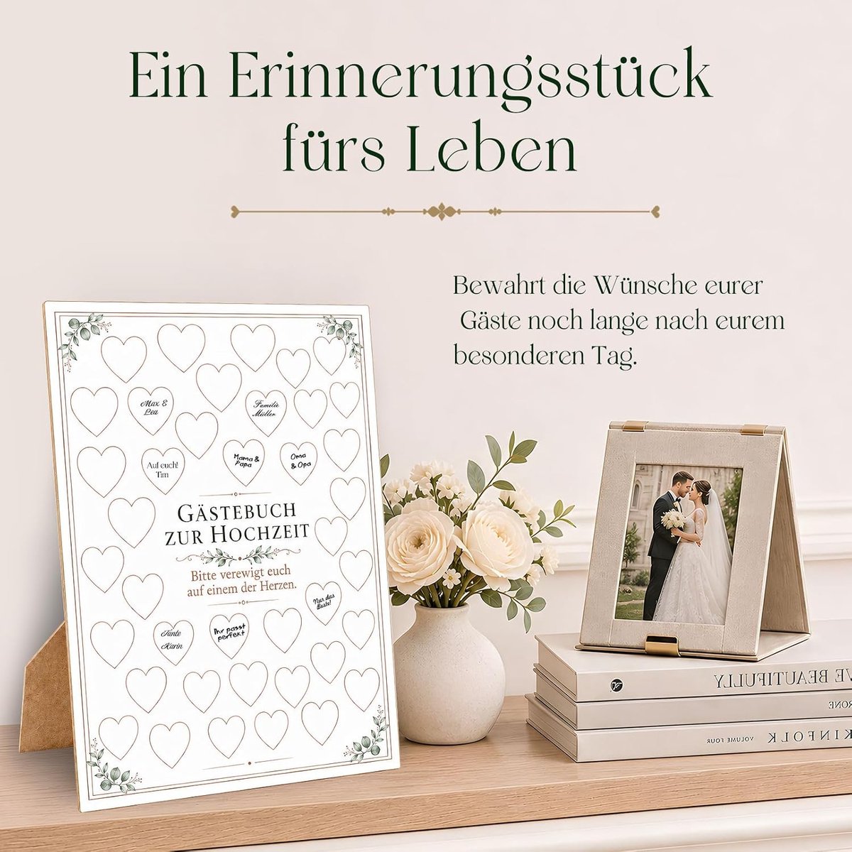 WALLFID,A4 Huwelijks Gastenboek Alternatief,Staand Hartbord,Houten Tafel Display,40 Hartjes voor - ShopVlot