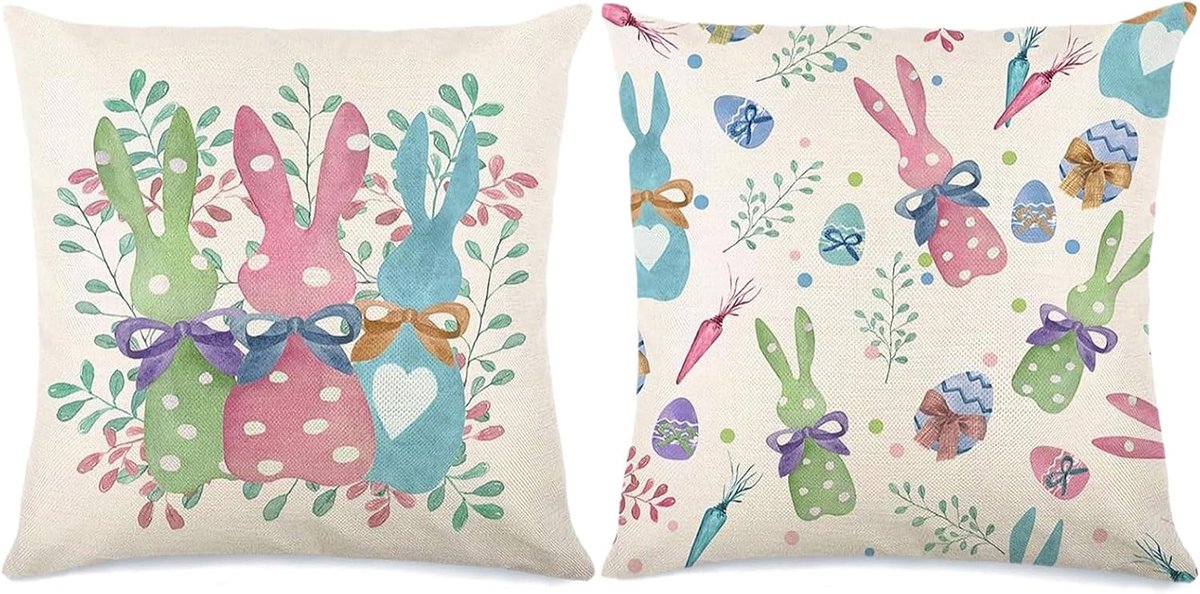 2 Pieces Easter Throw Pillow Covers, Rabbit Cushion Cover, Cushion Covers for Sofa 45 x 45 cm, Easter Rabbit - ShopVlot