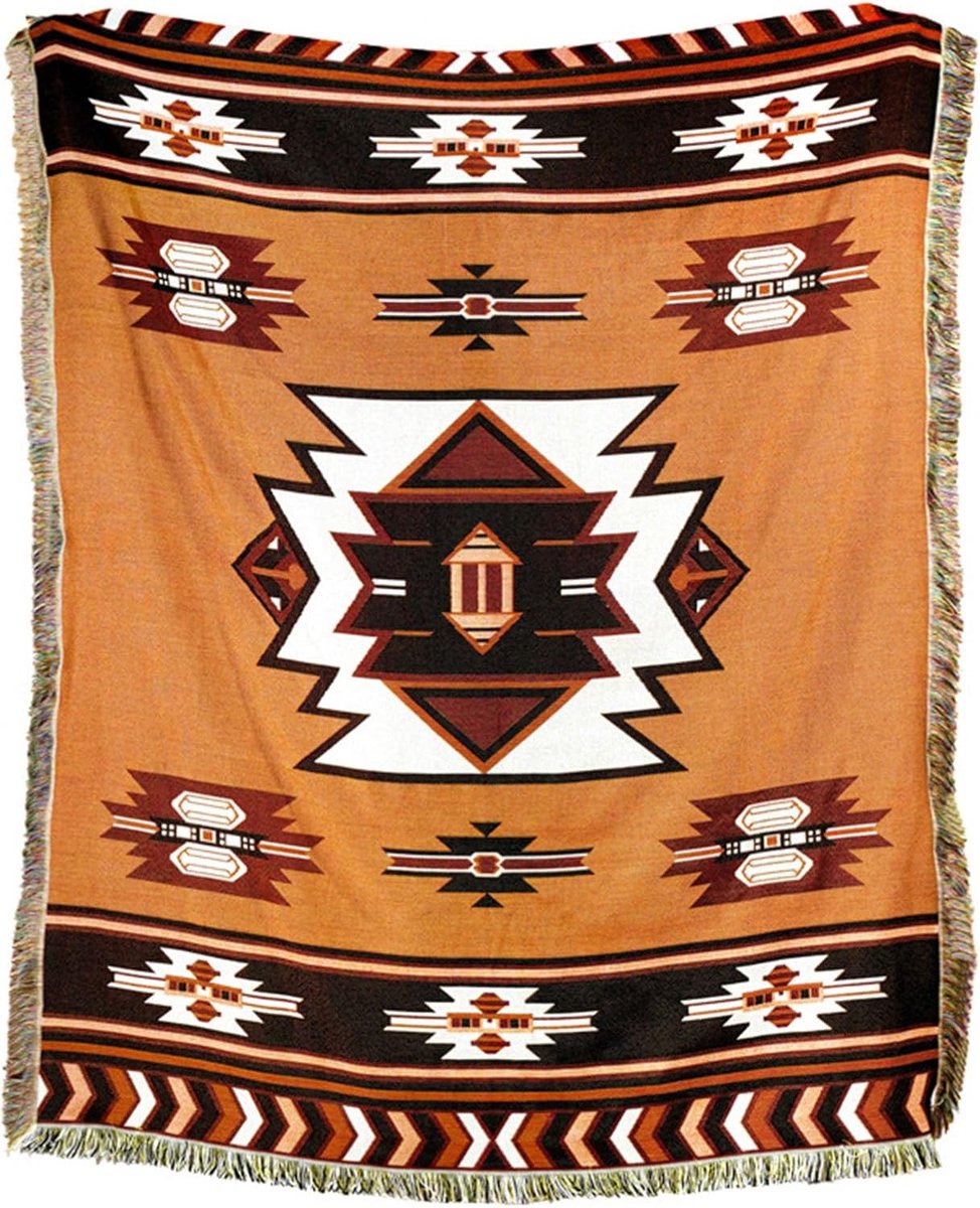 LumiSyne Cotton Woven Throw Blanket with Tassel Bohemian Tribal Ethnic Style Geometric Pattern Aztec Navajo Blanket - ShopVlot