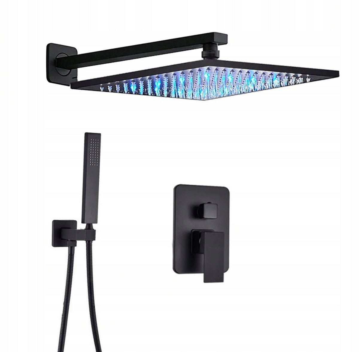 Merkloos Inbouw Doucheset Zwart Mat 40cm Douchekop LED