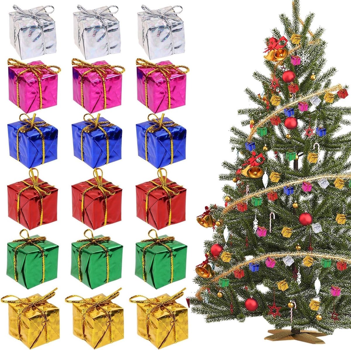 Decoratieve Cadeaupakjes - Kleur B - Miniatuur - Aluminiumfolie met Schuim - Voor Kerstmis