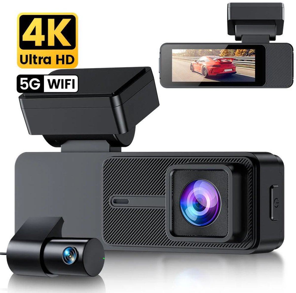 GKU D700 4K Dashcam Dual: Voor- en Achtercamera met Touchscreen, GPS & 64GB SD