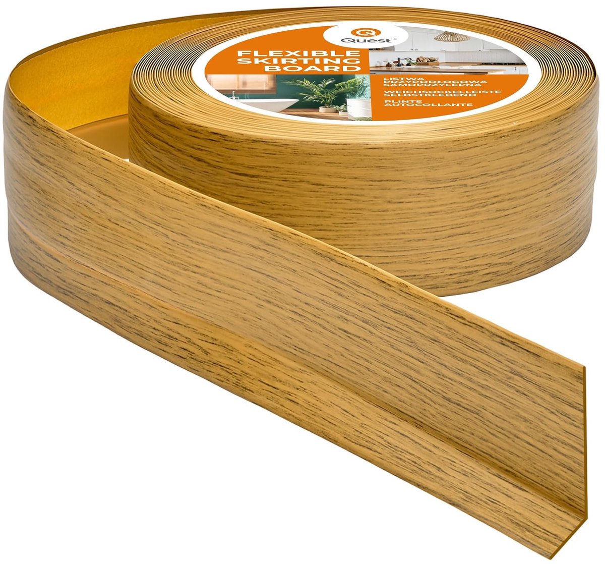 Quest Soft Skirting PVC 50x20mm Self-adhesive Finishing Strip - Oak, 25 m - ShopVlot