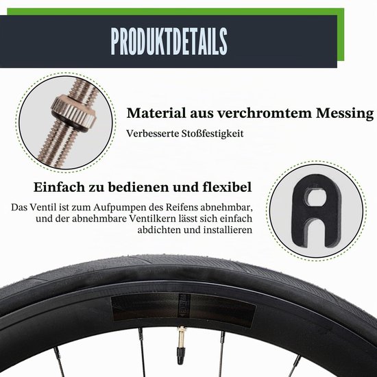 Tubeless Ventielen voor Fietsen, Verchroomd Messing, Zwart, 45 mm, Inclusief Ventilkernentferner — afbeelding 5