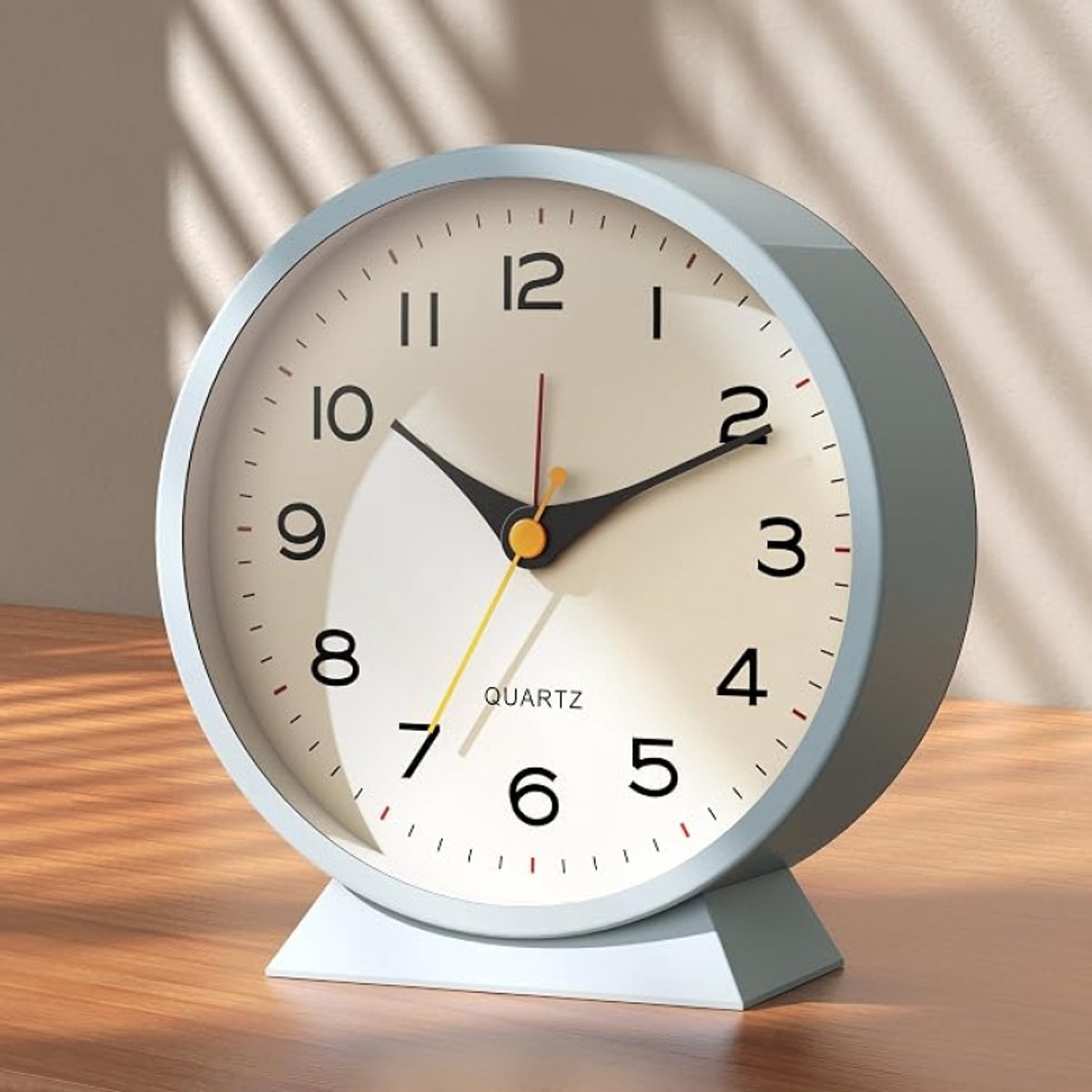 Analoge Wekker 11.50cm - Retro Metalen Bureauklok - Stil Niet Tikkend - Met Nachtlampje - Lichtblauw