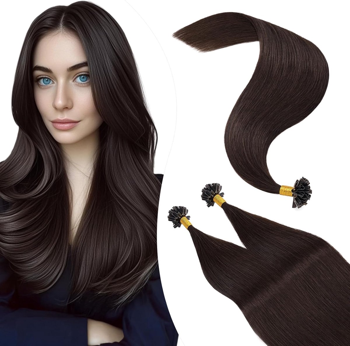 Elailite Extensions True Hair Bind 1g/s 40cm #2 Dark Brown Hair With u-Point Extensions Keratin 100 Lines 100g - ShopVlot
