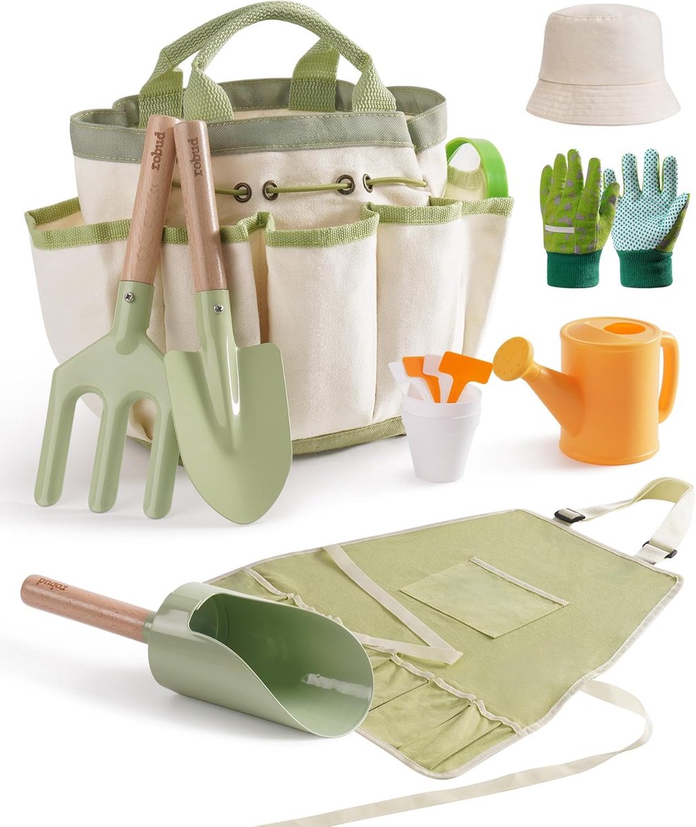 Tuinset voor kinderen - 9-delige set met opbergtas - Gieter, handschoenen, hoed - Perfect voor het tuinieren