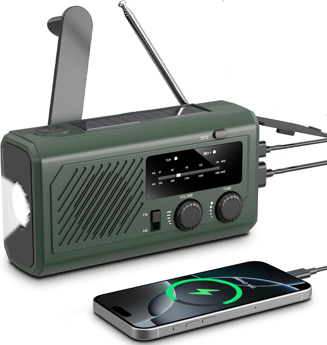 Noodradio op Zonne-energie met Powerbank 4000mAh - Opwindradio Handzwengel AM/FM Radio - ShopVlot