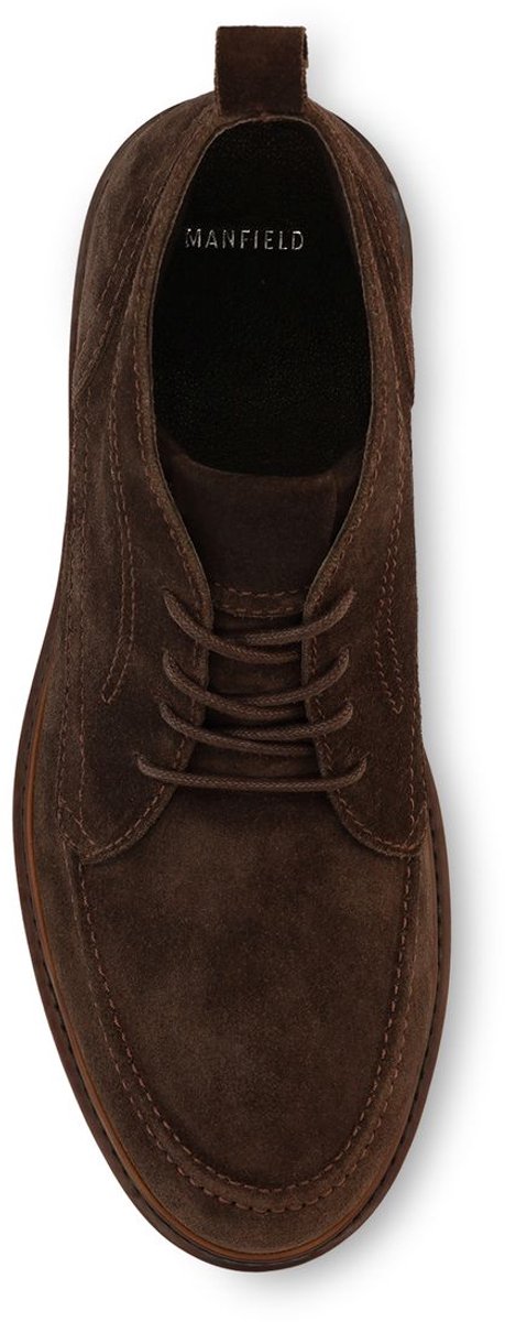 Manfield - Heren - Bruine suède veterboots - Maat 46