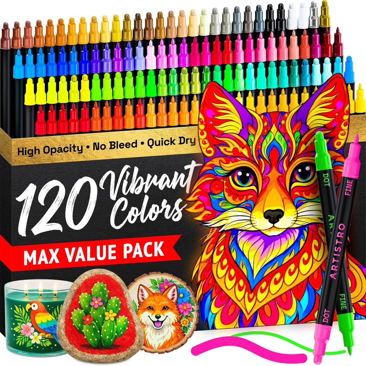 Acrylverf markers set van 120 - dubbele punt - veelzijdig gebruik - perfect voor creatief plezier