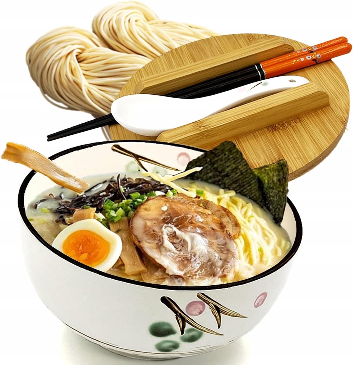 Set Ramen Kom: Kom, Lepel, Stokjes, Deksel - 1000ml