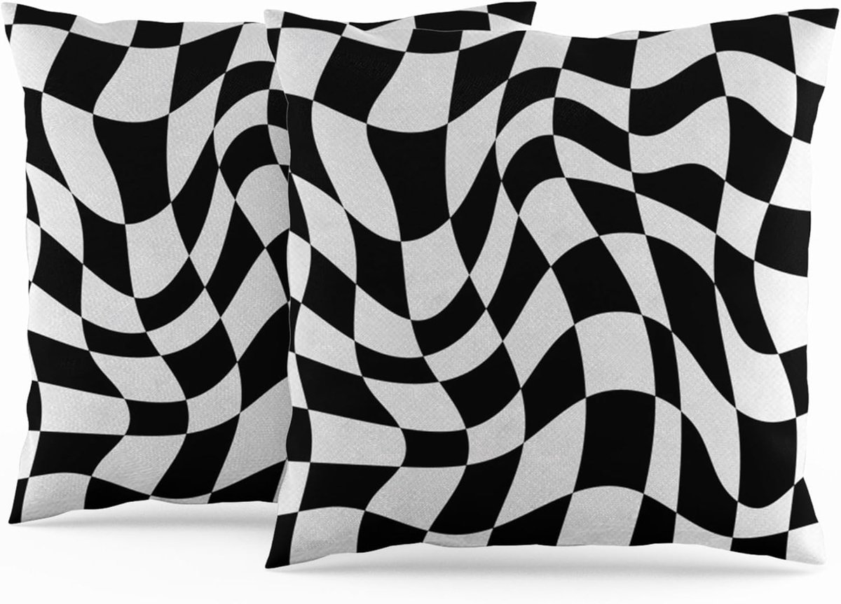Cushion Covers Checked Black and White 40 x 40 cm Pack of 2 Checkered Wavy Checkered Checkered Checkered Modern - ShopVlot