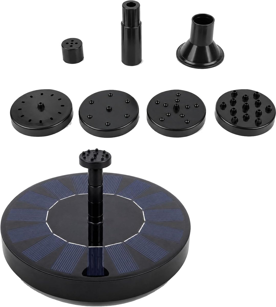 Solar fountain for outdoor use, floating solar pump with 6 different nozzles, 3 support tubes and a maximum water - ShopVlot