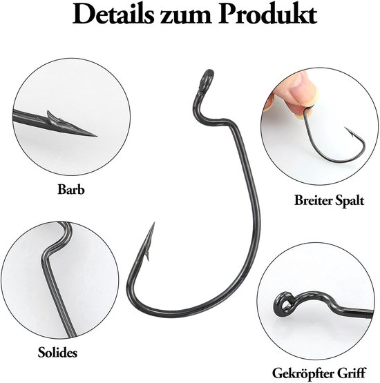 Set van 55 Vis haken, Offset Worm Jig Haken in 5 Groottes — afbeelding 5