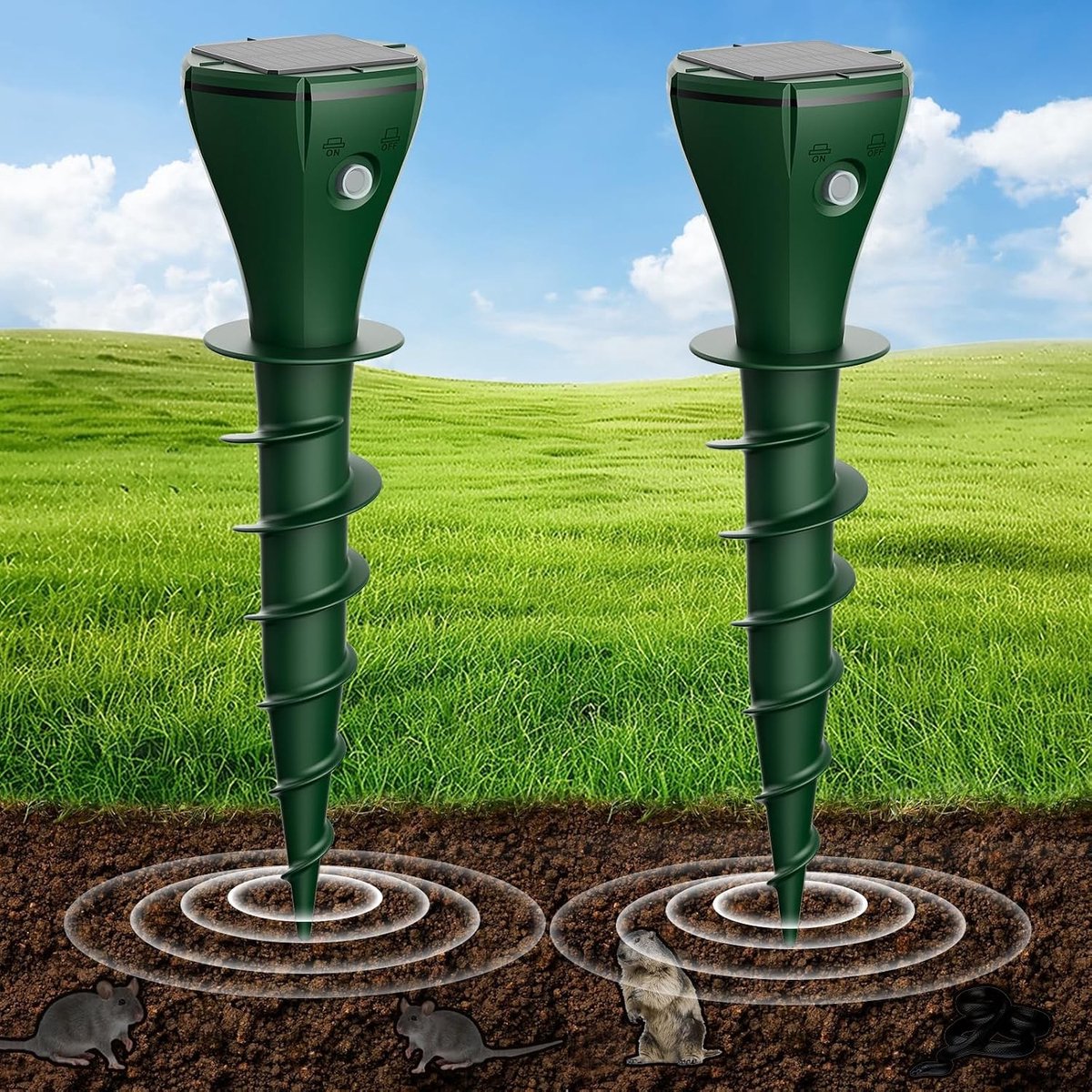 Mollenverjager trilling - Groen - 2 Stuks - Zonne-energie Waterdichte Verjager voor Tuinen