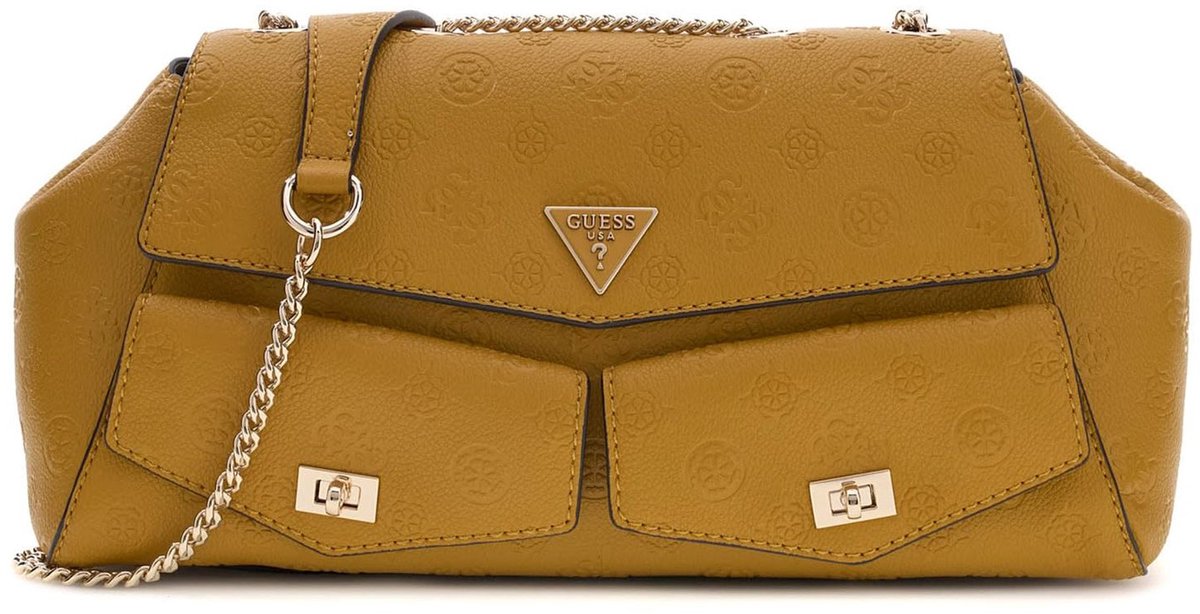 GUESS schoudertas Blake Convertible Crossbody Flap Topaz Logo mosterdgeel