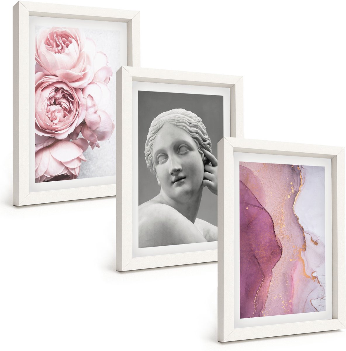 Tulup 3-Delige Schilderij Set - Romantische pioenrozen sculptuur van een vrouw abstractie - 20x30 - Muurdecoratie - Wanddecoratie - Slaapkamer