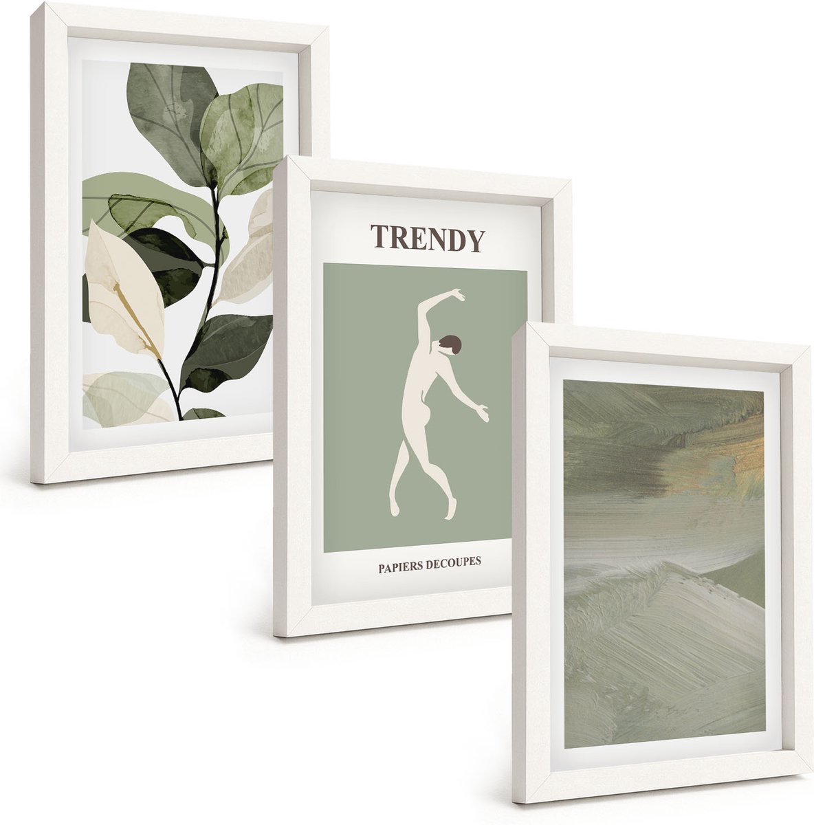 Tulup 3-Delige Schilderij Set - Plantenpatronen met silhouetten en abstracte vormen - 20x30 - Wanddecoratie - Moderne Interieurdecoratie - Woonkamer Decoratie