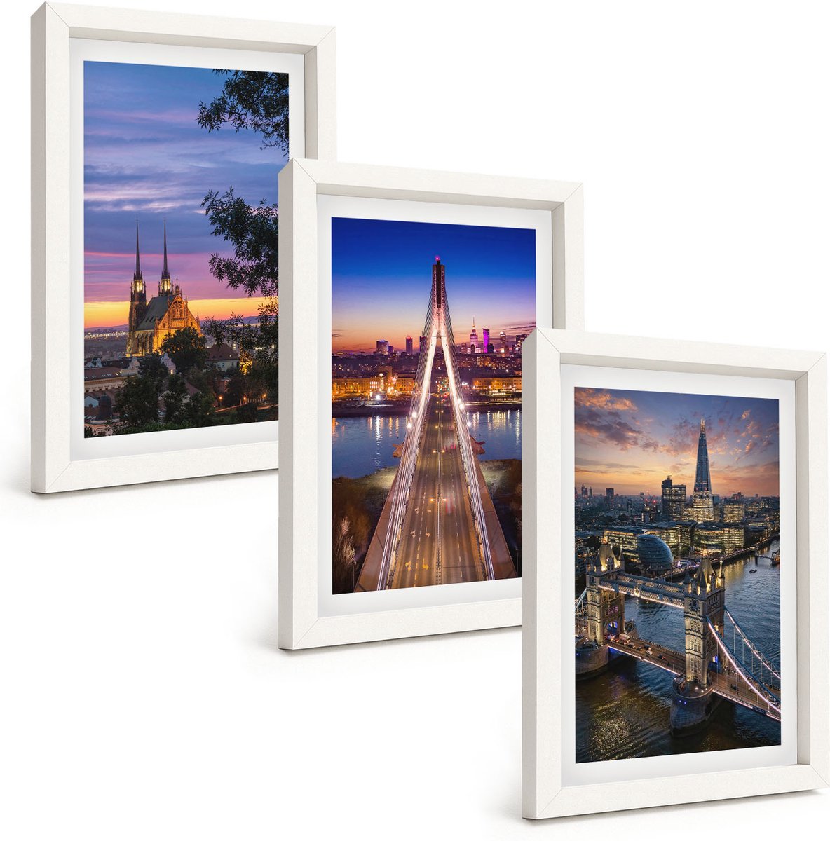 Tulup 3-Delige Schilderij Set - Stadsgezichten met bruggen en zonsondergangen - 20x30 - Muurdecoratie - Wanddecoratie - Slaapkamer - Woonkamer Decoratie