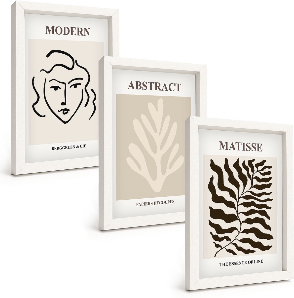 Tulup 3-Delige Schilderij Set - Illustraties van gezichten en bladeren, grafische vormgeving door Henri Matisse - 20x30 - Schilderijen Set - Wanddecoratie - Woonkamer - Moderne Wanddecoratie