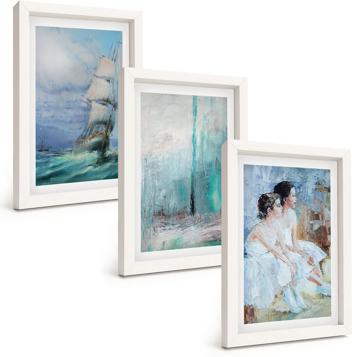 Tulup 3-Delige Schilderij Set - Schip op zee: abstract portret van dansers - 20x30 - Muurdecoratie - Wanddecoratie - Hal - Woonkamer Decoratie