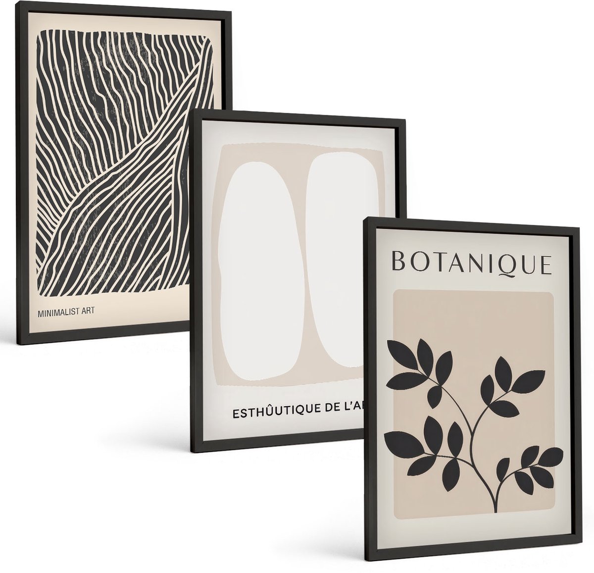 Tulup 4-Delige Schilderij Set - Bloemenpatronen en minimalistische lijnen in neutrale kleuren. - 40 x 60 cm - Wanddecoratie - Woonkamer Decoratie - Decoratieve Schilderijen