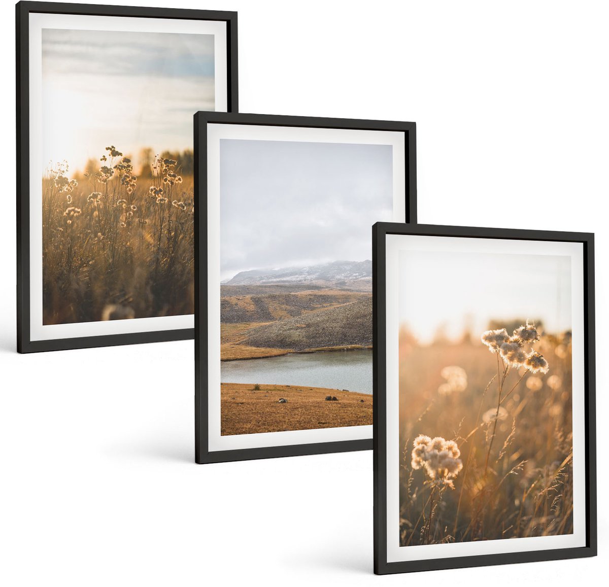 Tulup 4-Delige Schilderij Set - Landschappen met weilanden, bergen en een meer op de achtergrond. - 40 x 60 cm - Moderne Wanddecoratie - Woonkamer - Woonkamer Decoratie