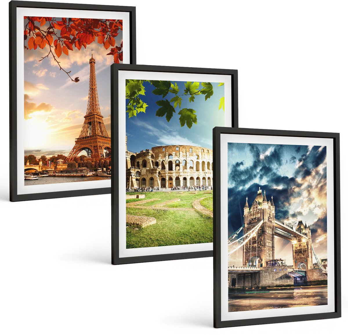 Tulup 4-Delige Schilderij Set - Monumenten van Europa in de warme kleuren van het landschap - 40 x 60 cm - Muurdecoratie - Wanddecoratie - Hal - Interieur Decoratie