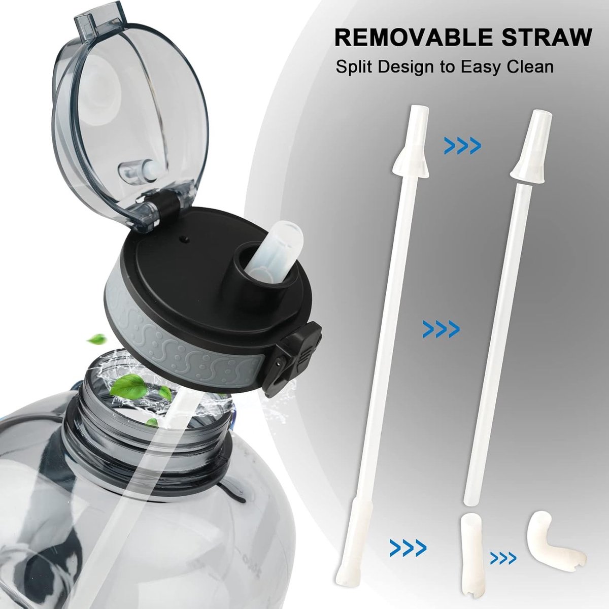 Waterjug - Grijs - 3 Liter - BPA-vrije Drinkfles met Rietje en Tijdmarkering - Voor Sport en Buitenactiviteiten
