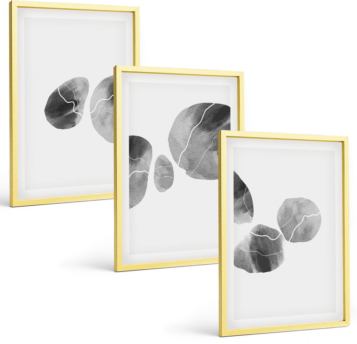 TULUP 4-Delige Schilderij Set - Abstracte minimalistische schilderkunst met verfvlekken - 40 x 60 cm - Wanddecoratie - Moderne Interieurdecoratie - Interieur Decoratie Gouden lijst