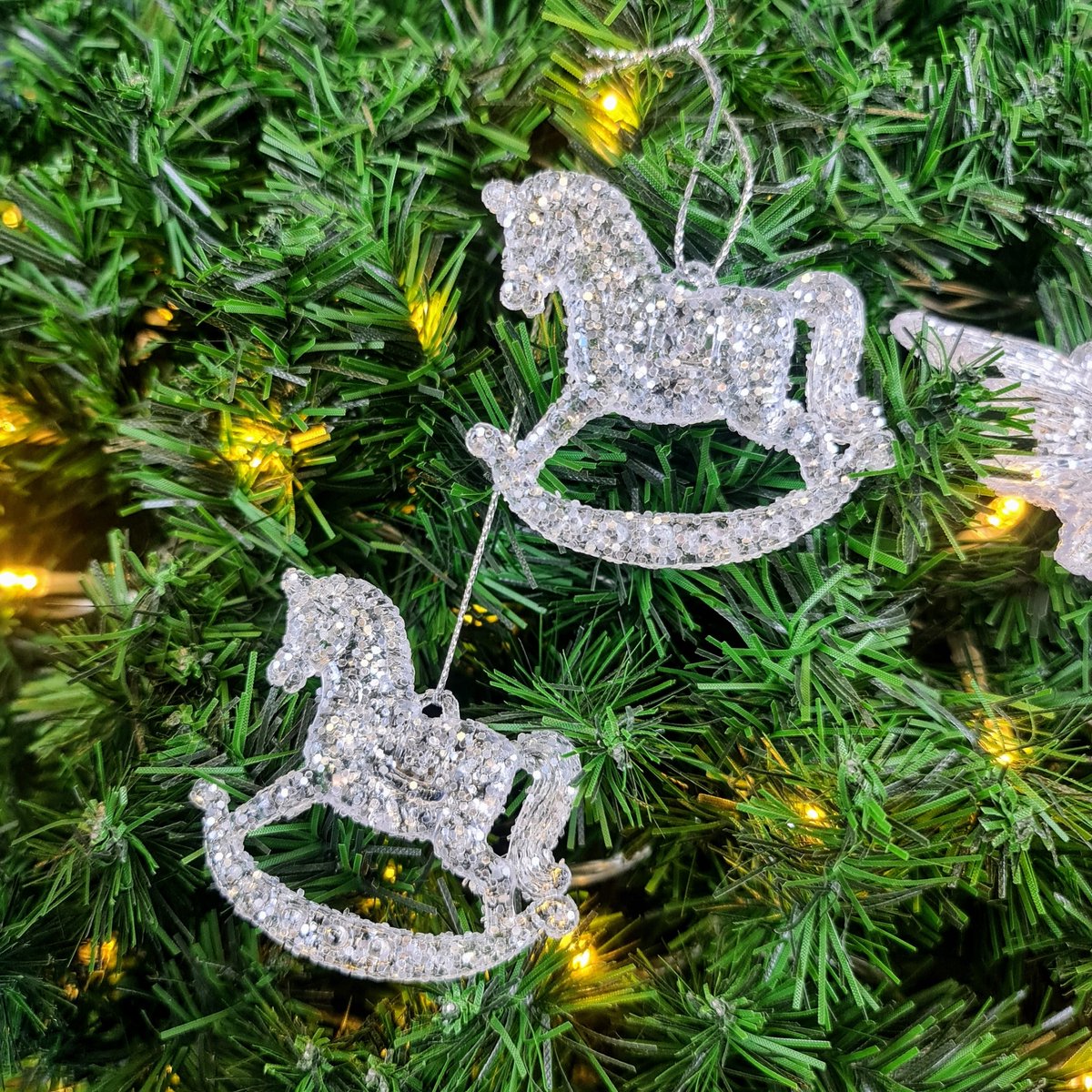 2x Acryl Kerstdecoratie Hobbelpaard - Zilverkleurig