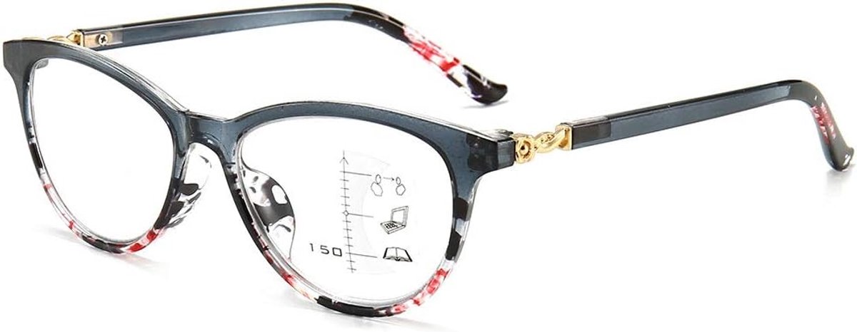 KOOSUFA Women's Progressive Glasses Multi-Focus Reading Glasses Anti Blue Light Cat Eye Horn Glasses Vision Aid - ShopVlot