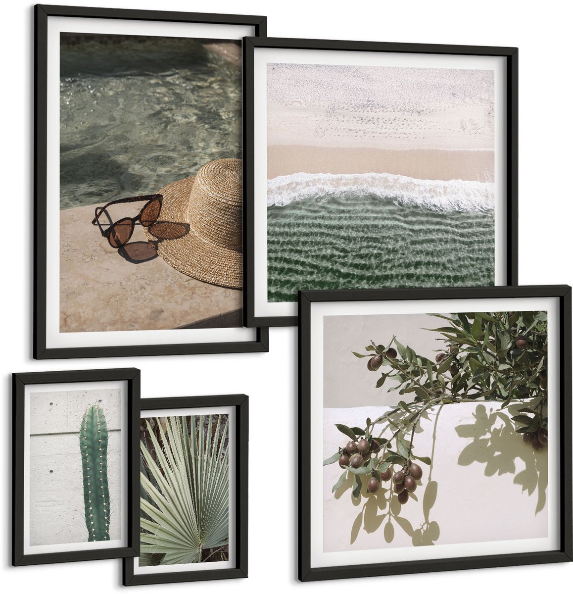 Tulup 4-Delige Schilderij Set - Zomerse accenten met planten en ontspanning aan het water - 50 x 50 cm, 20 x 30 cm en 40 x 60 cm - Wanddecoratie - Moderne Interieurdecoratie