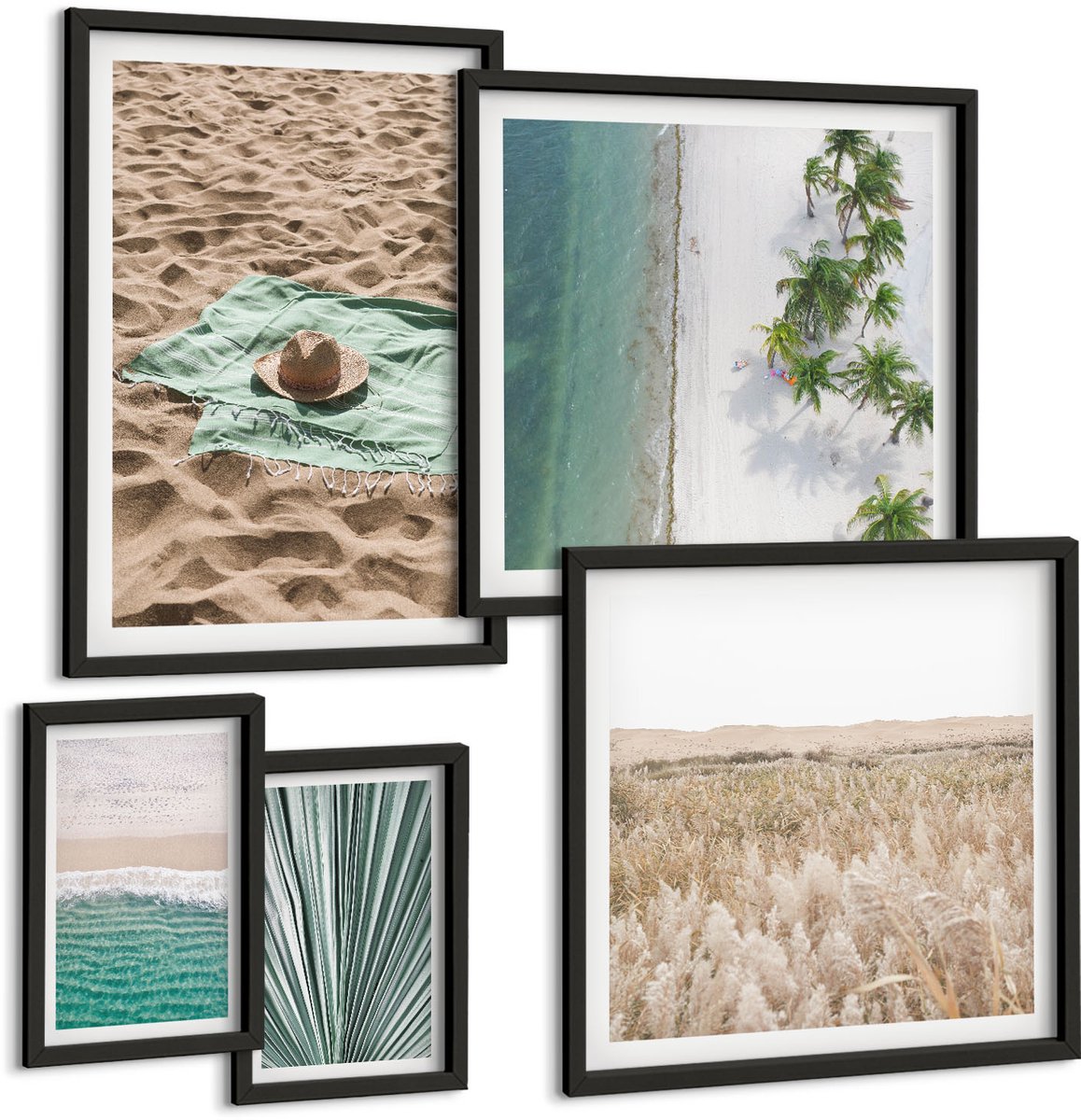 Tulup 4-Delige Schilderij Set - Ontspannend uitzicht op het strand en tropische natuur - 50 x 50 cm, 20 x 30 cm en 40 x 60 cm - Wanddecoratie - Muurdecoratie - Moderne Interieurdecoratie - Interieur Decoratie