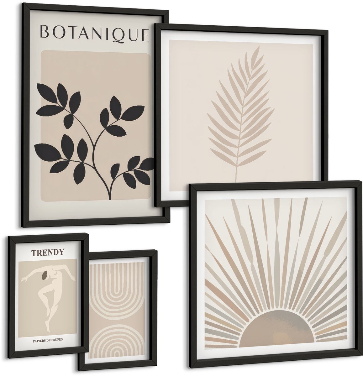 Tulup 4-Delige Schilderij Set - Stijlvolle decoraties met plantaardige en geometrische motieven. - 50 x 50 cm, 20 x 30 cm en 40 x 60 cm - Stijlvolle Muurdecoratie - Slaapkamer