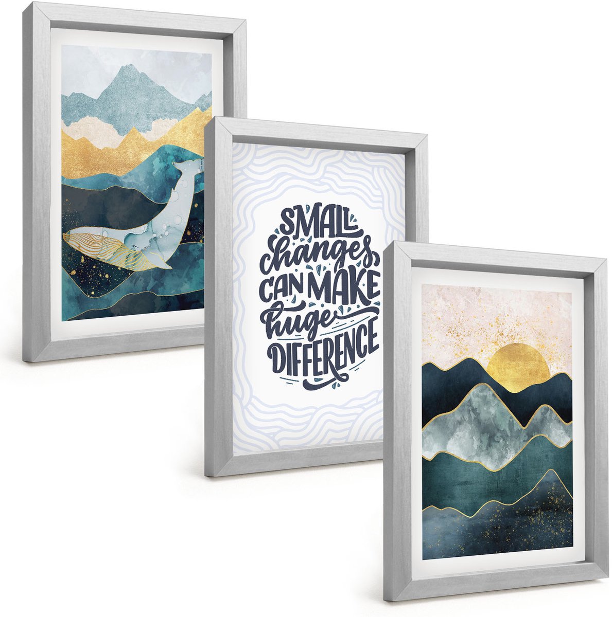 Tulup 4-Delige Schilderij Set - Abstracte berglandschappen met inspirerende belettering - 20 x 30 cm - Muurdecoratie - Interieur Decoratie