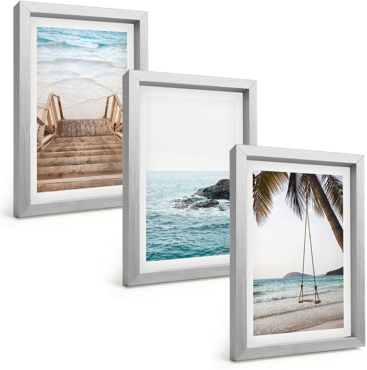Tulup 4-Delige Schilderij Set - Trap naar het strand, uitzicht op zee en schommel in een palmboom - 20 x 30 cm - Muurdecoratie - Decoratieve Schilderijen - Wohnzimmer - Moderne Wanddecoratie