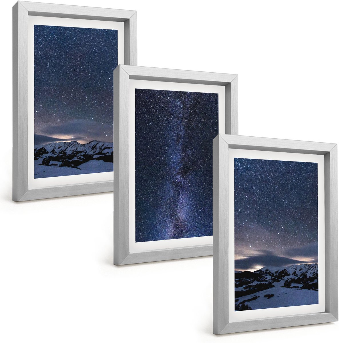Tulup 4-Delige Schilderij Set - Nachtelijke hemel met sterren en berglandschap - 20 x 30 cm - Schilderijen Set - Wanddecoratie - Woonkamer - Woonkamer Decoratie