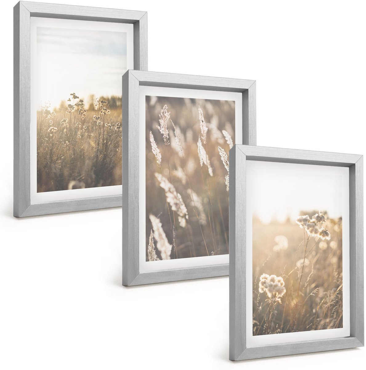 Tulup 4-Delige Schilderij Set - Landschap met grassen en bloemen in warme tinten. - 20 x 30 cm - Decoratieve Schilderijen - Woonkamer - Interieur - Interieur Decoratie