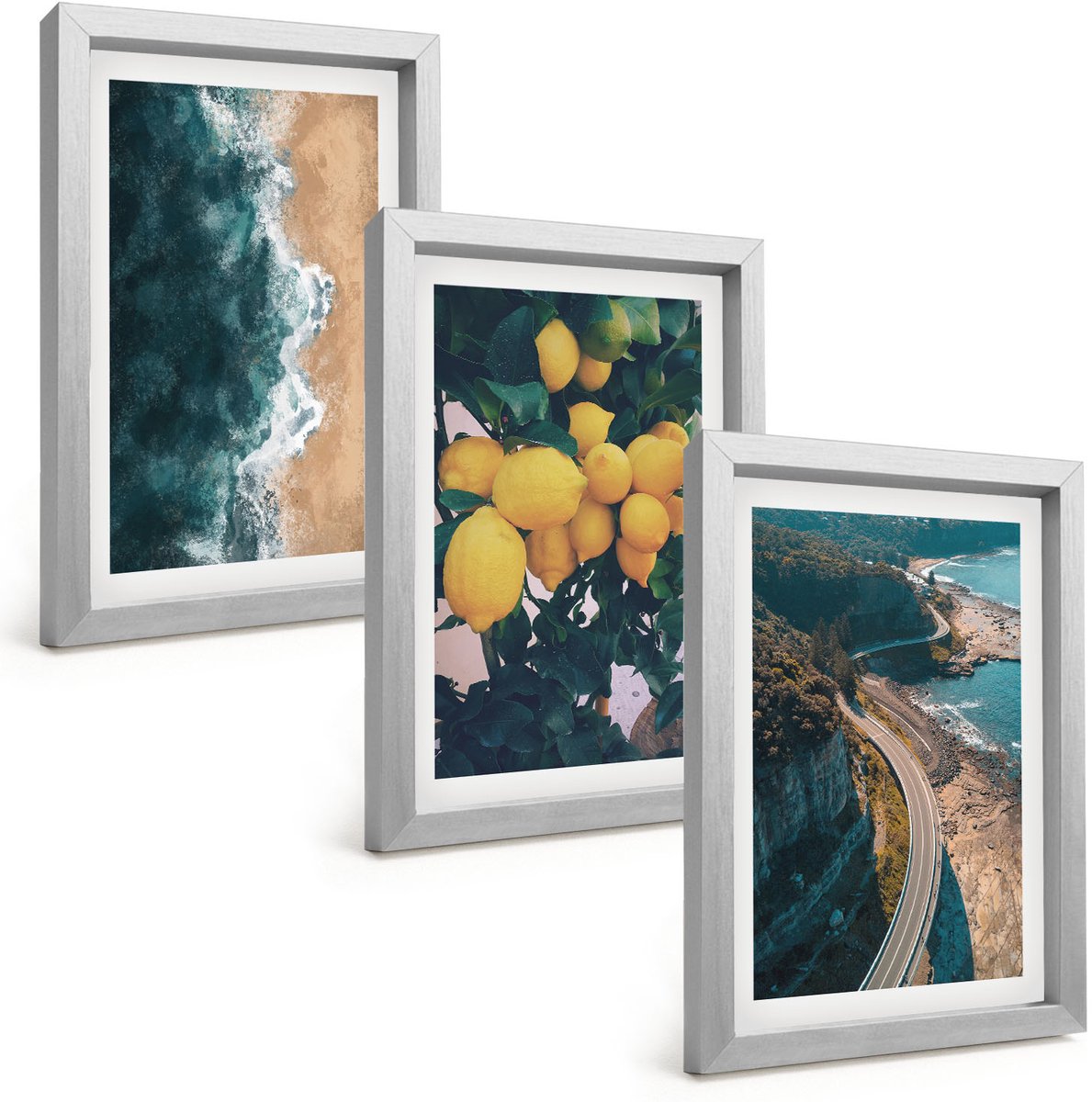 Tulup 4-Delige Schilderij Set - Zeestrand Citroenen Berglandschap Kustweg - 20 x 30 cm - Decoratieve Schilderijen - Wanddecoratie - Hal - Moderne Wanddecoratie