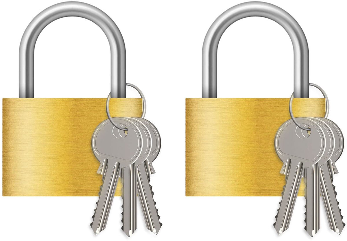 Messing Hangslot 40mm, 2-pack met 6 Sleutels voor Binnen en Buiten