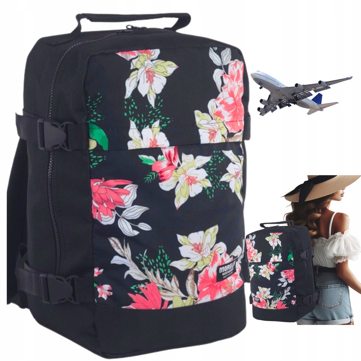Merkloos Vliegtuig handtas rugzak 40x20x25cm, Ryanair compatibel