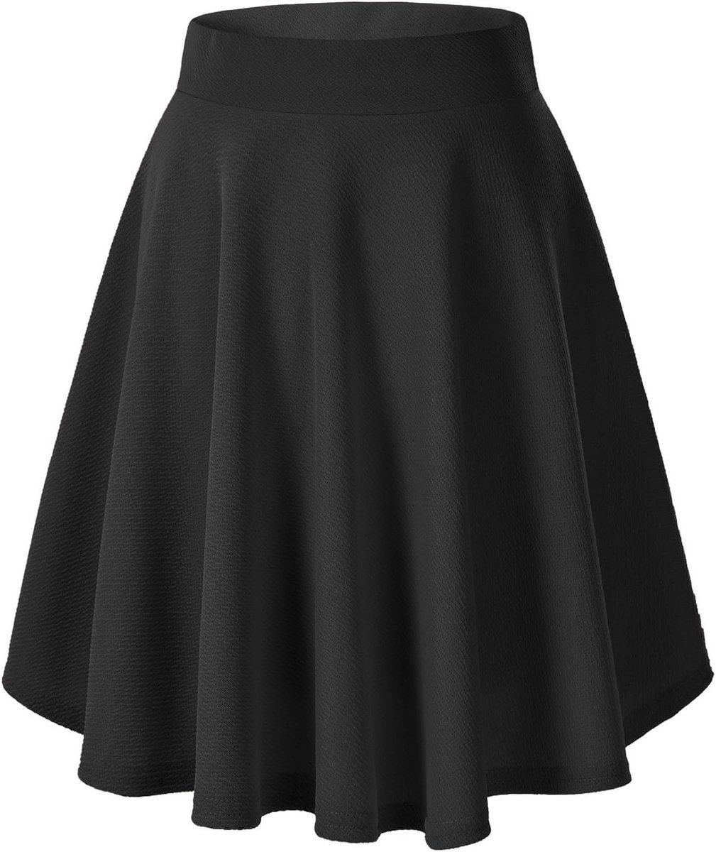Women's Elegant Elastic Waist Flared A-line Midi Skirt Basic Uniform Pleated Skater Skirts - ShopVlot