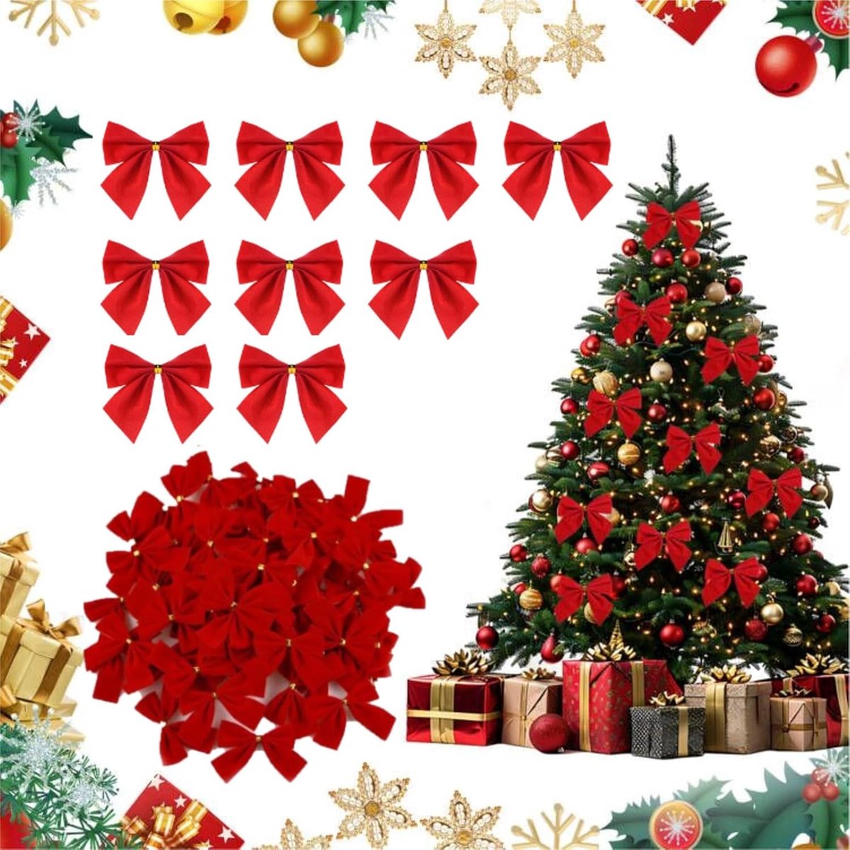 Christmas Ribbon Bows,64Pcs Christmas Bows Red,Christmas Bow,Christmas Tree Bows,Red Bows For Christmas,Red Bows - ShopVlot