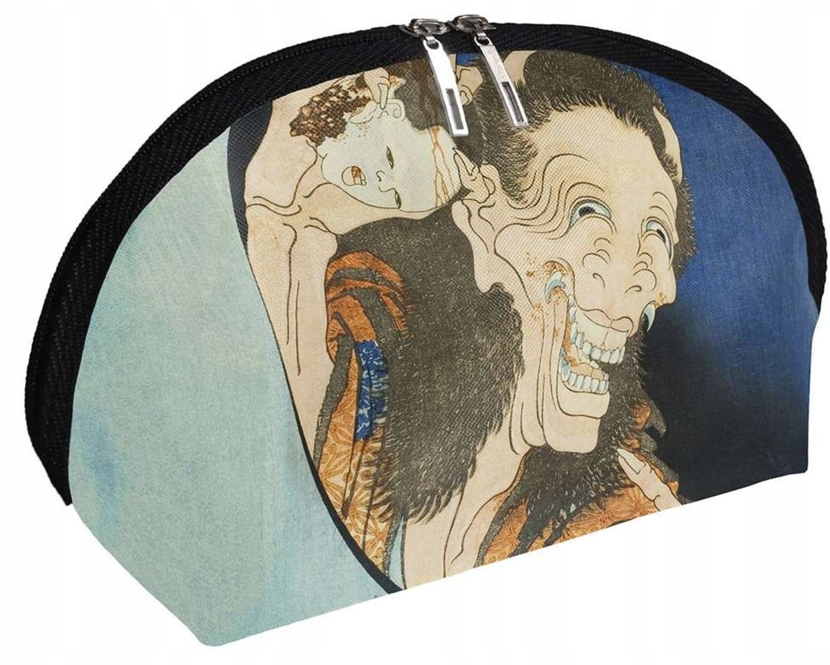 Merkloze Cosmeticatasje met Hokusai "Laughing Demon" print