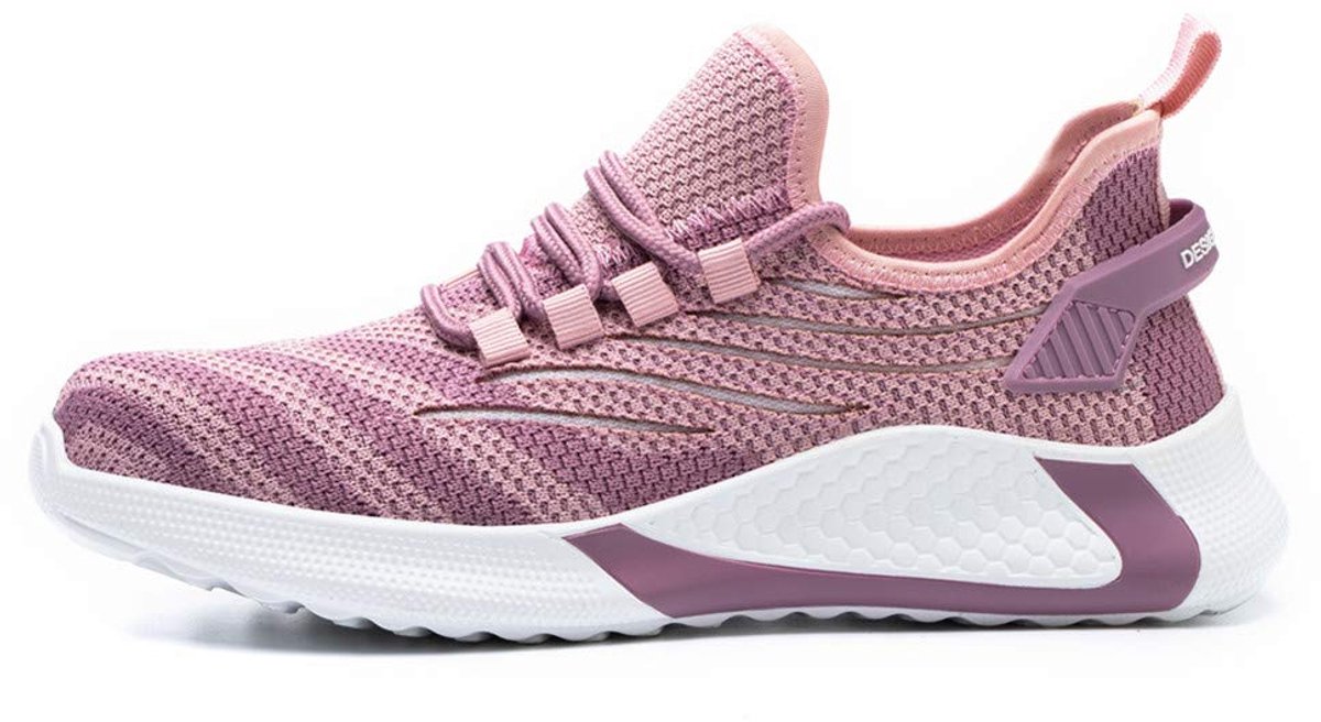 Werkschoenen Heren Veiligheidsschoenen Dames met Stalen Neus Ademende Lichtgewicht Beschermende Schoenen, Roze, 37EU - ShopVlot