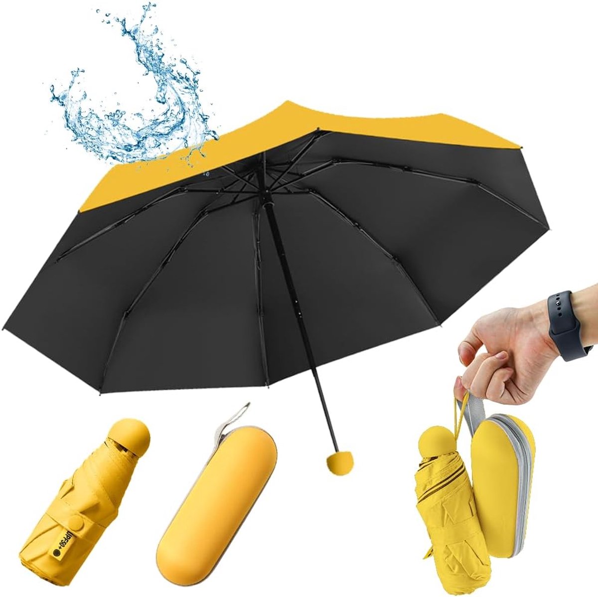 Compact Umbrella, Storm Proof with 8 Ribs, Pocket Umbrella, Mini Umbrella, Pocket Umbrella, Foldable UV Umbrella, Mini - ShopVlot