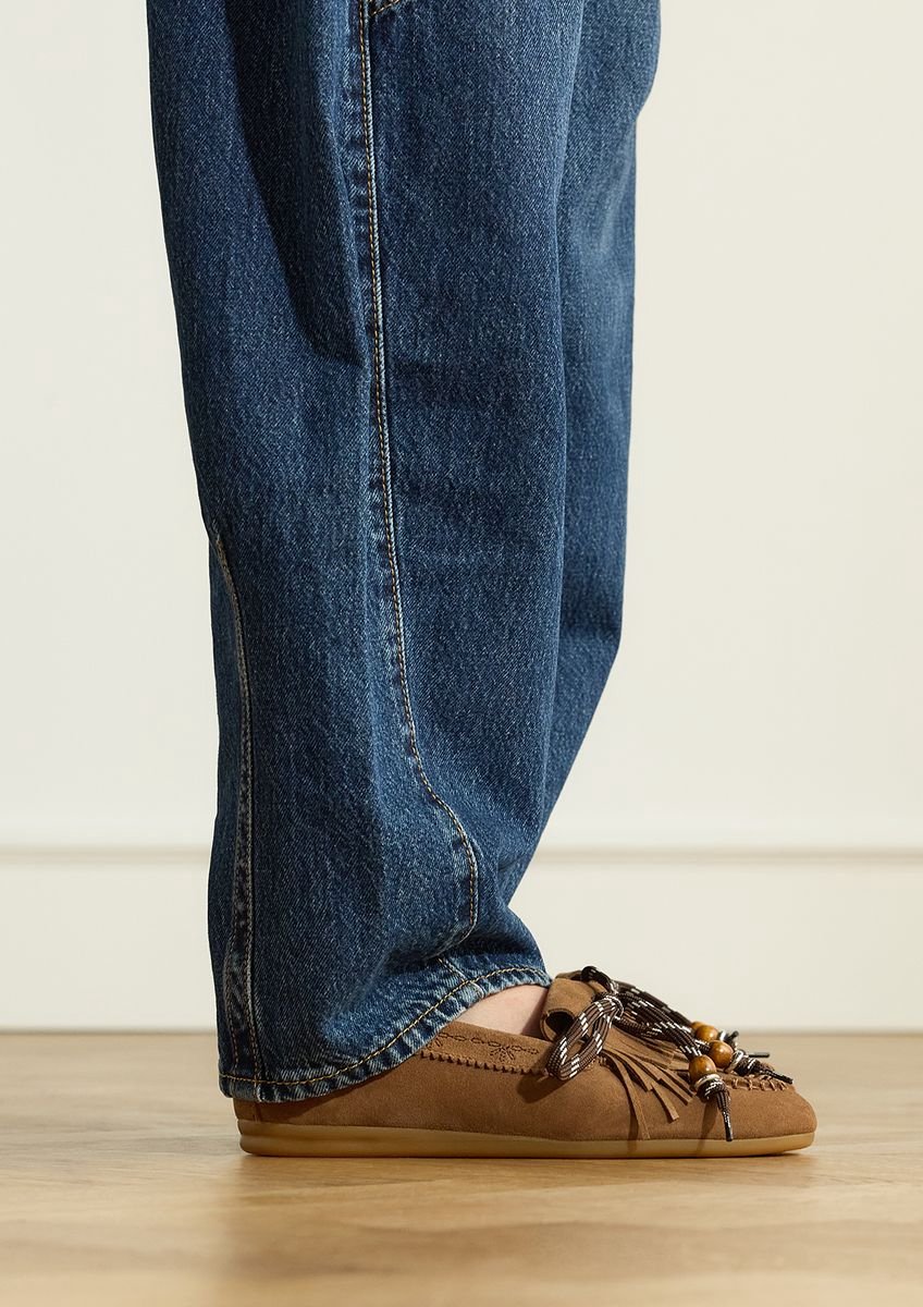 Manfield - Dames - Cognac suède loafers met veters - Maat 41
