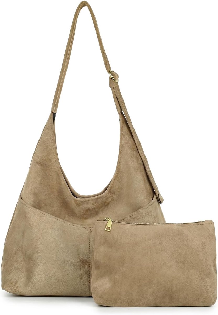 Vrouwen Faux Suede Tote Bag Vintage Hobo Schoudertas Portemonnee voor School Werk Winkelen Dagelijks Gebruik - ShopVlot