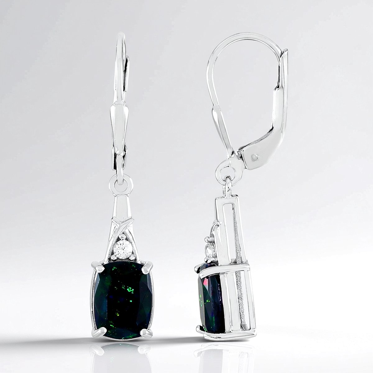 Cavill - 925 Sterling Zilver Geplatinumd - Mezezo Opaal 1,59 ct - Cambodjaanse Zirkonia 0,09 ct - Elegante Ethiopische Oorbellen